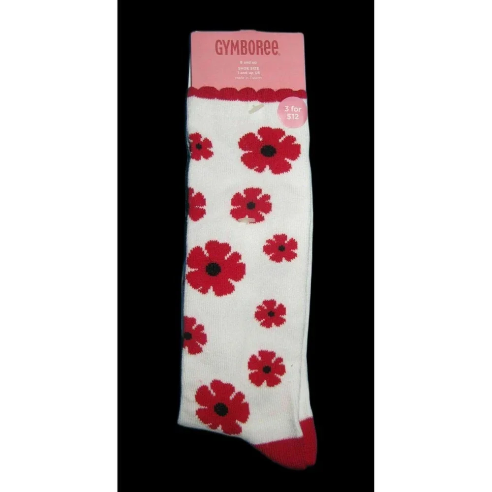 NEW Gymboree kids girls socks 3-4 knee-hi high tall red white Poppy love flower